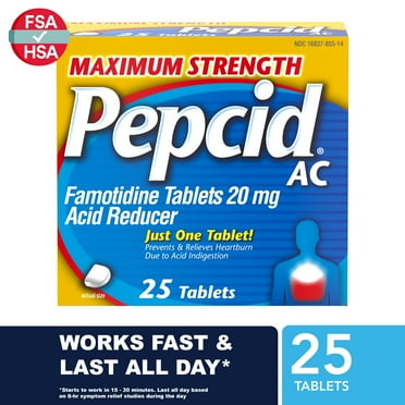 Pepcid AC Maximum Strength Heartburn Medicine, Famotidine, 25 Ct