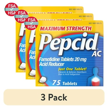 (3 pack) Pepcid AC Maximum Strength Heartburn Medicine, Famotidine, 75 Ct