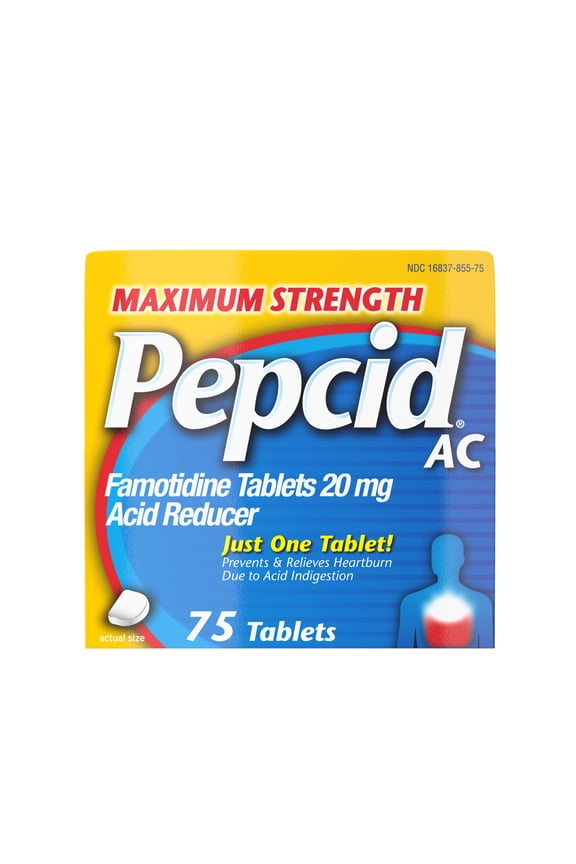 AC Maximum Strength Heartburn Medicine, Famotidine 20mg Acid Reducer, Heartburn Relief, 75 Count