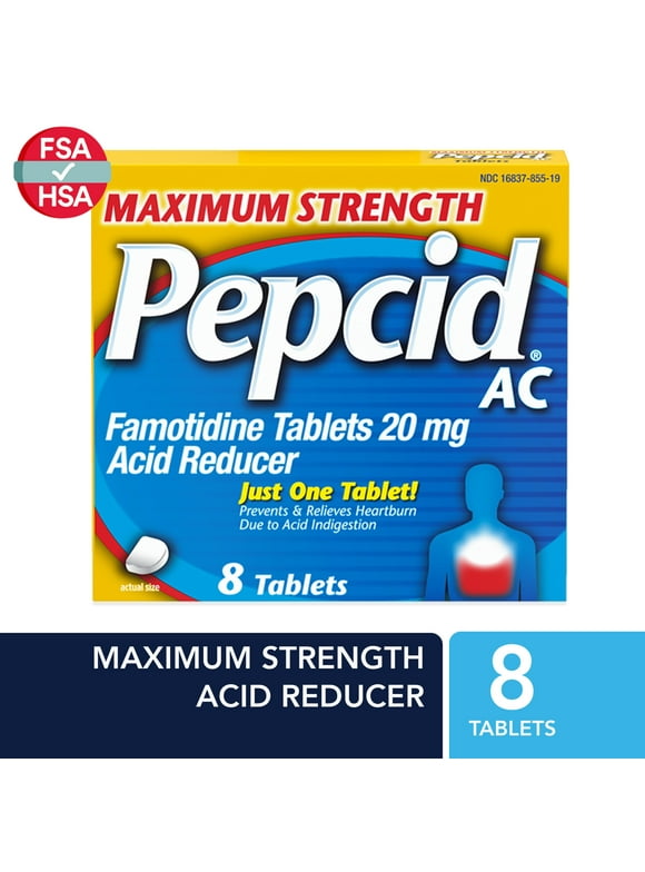 Pepcid AC Maximum Strength Heartburn Medicine, 20 mg Famotidine, 8 Ct