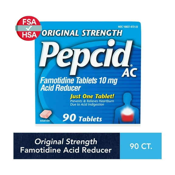 Pepcid AC Original Strength Heartburn Medicine, 10mg Famotidine, 90 Count