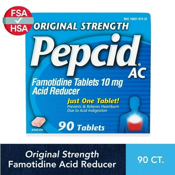 Pepcid Ac Acid Reducer Famotidine 10 Mg Tablets - 90 Ea, 2 Pack