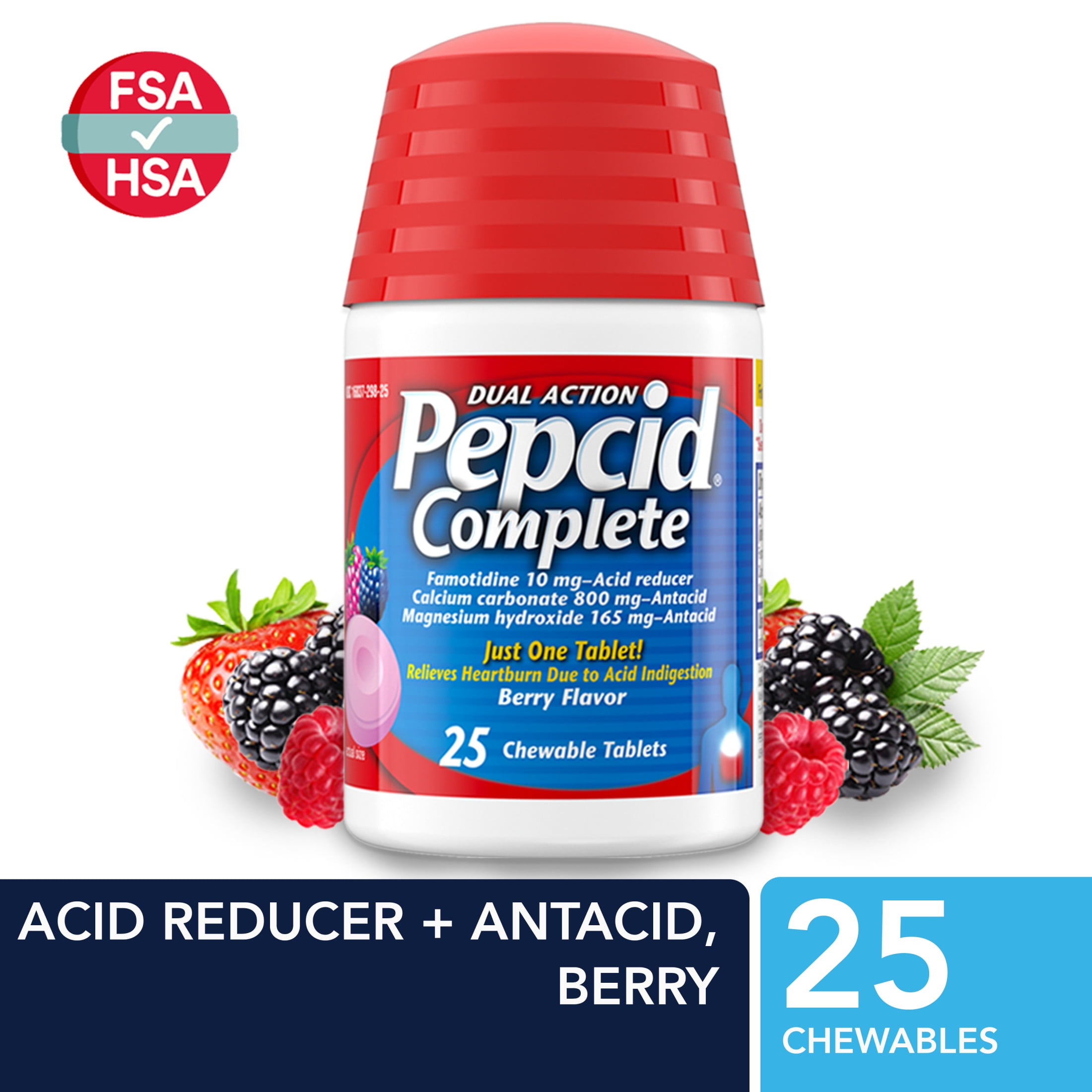 Pepcid Complete Acid Reducer + Antacid Chews, Berry, 25 Ct