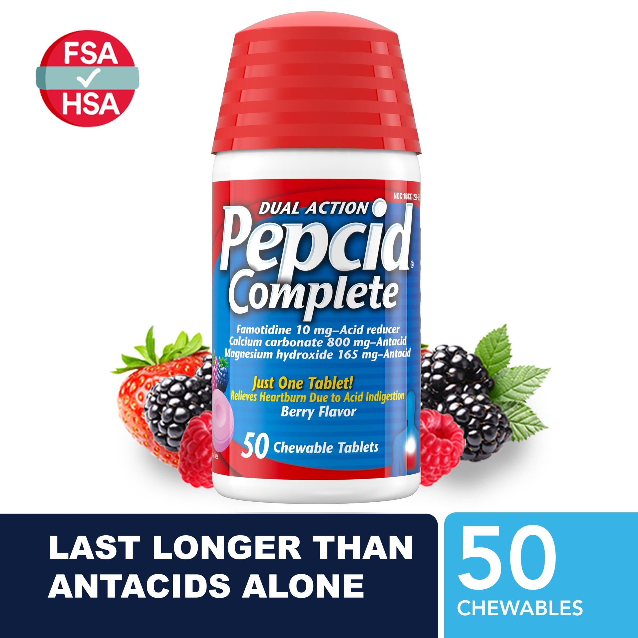 Pepcid Complete Acid Reducer + Antacid Chews, Berry Flavored, 50 Ct