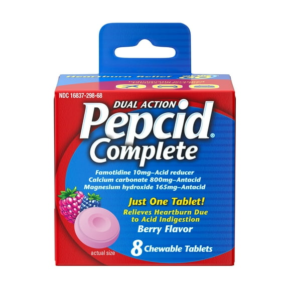 Pepcid Complete Acid Reducer + Antacid Chews, Berry Flavored, 8 Count