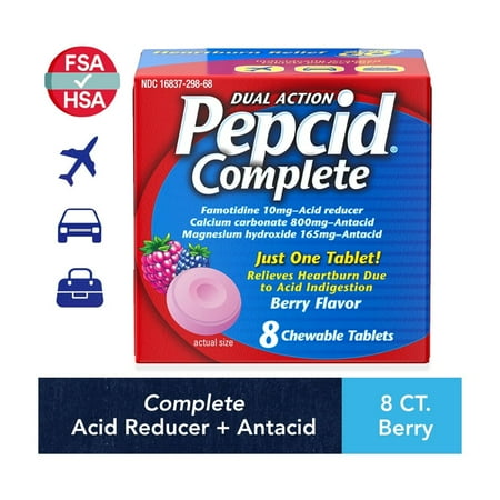 Pepcid Complete Acid Reducer + Antacid Chews, Berry Flavored, 8 Count