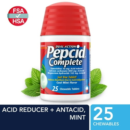 Pepcid Complete Acid Reducer   Antacid Chews, Mint, 25 Ct