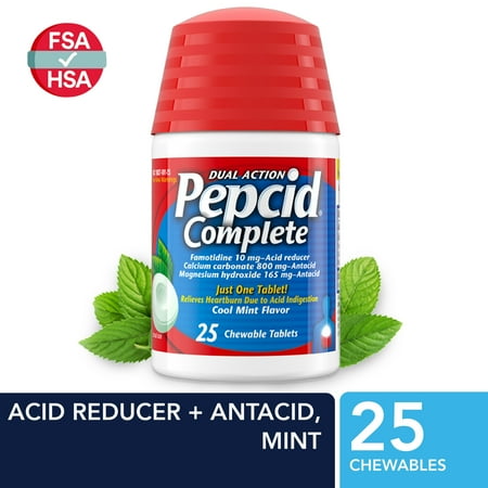 Pepcid Complete Acid Reducer + Antacid Chews, Mint, 25 Ct