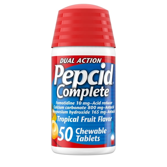 Pepcid Complete Acid Reducer + Antacid Chews, Tropical Fruit, 50 Count