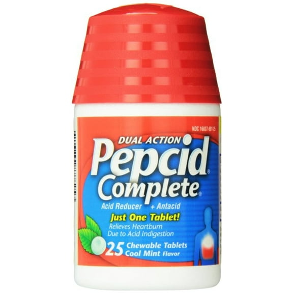 Pepcid Complete Dual Action Acid Reducer, Chewable Tablets, Cool Mint 25 ea (Pack of 2)