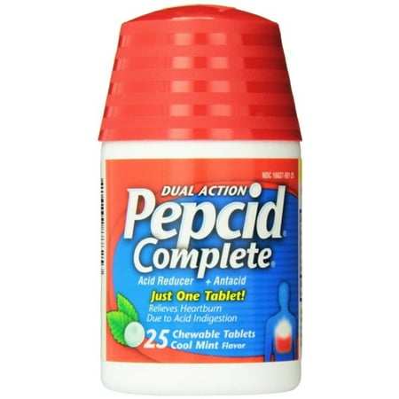 Pepcid Complete Dual Action Acid Reducer, Chewable Tablets, Cool Mint 25 ea (Pack of 4)