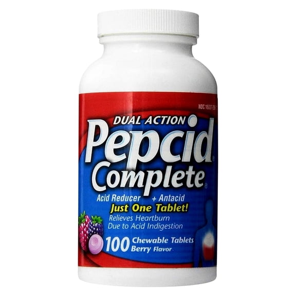 Pepcid Complete Dual Action Acid Reducer and Antacid Berry Flavor - 100 Tablets
