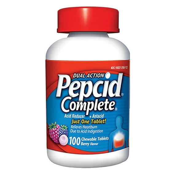 Pepcid Complete Dual Action Acid Reducer and Antacid Berry Flavor - 100 Tablets