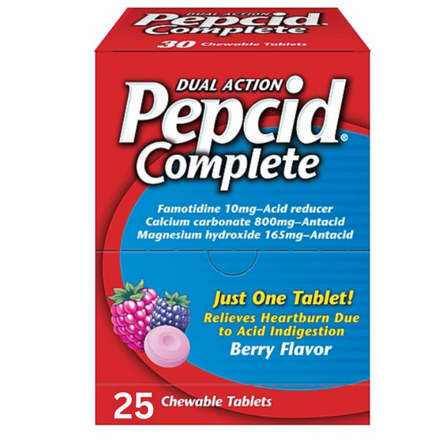 Pepcid Complete Dual-Action Antacid, Chewable Tablets, Berry Flavor, 25 Individually Sealed Packets