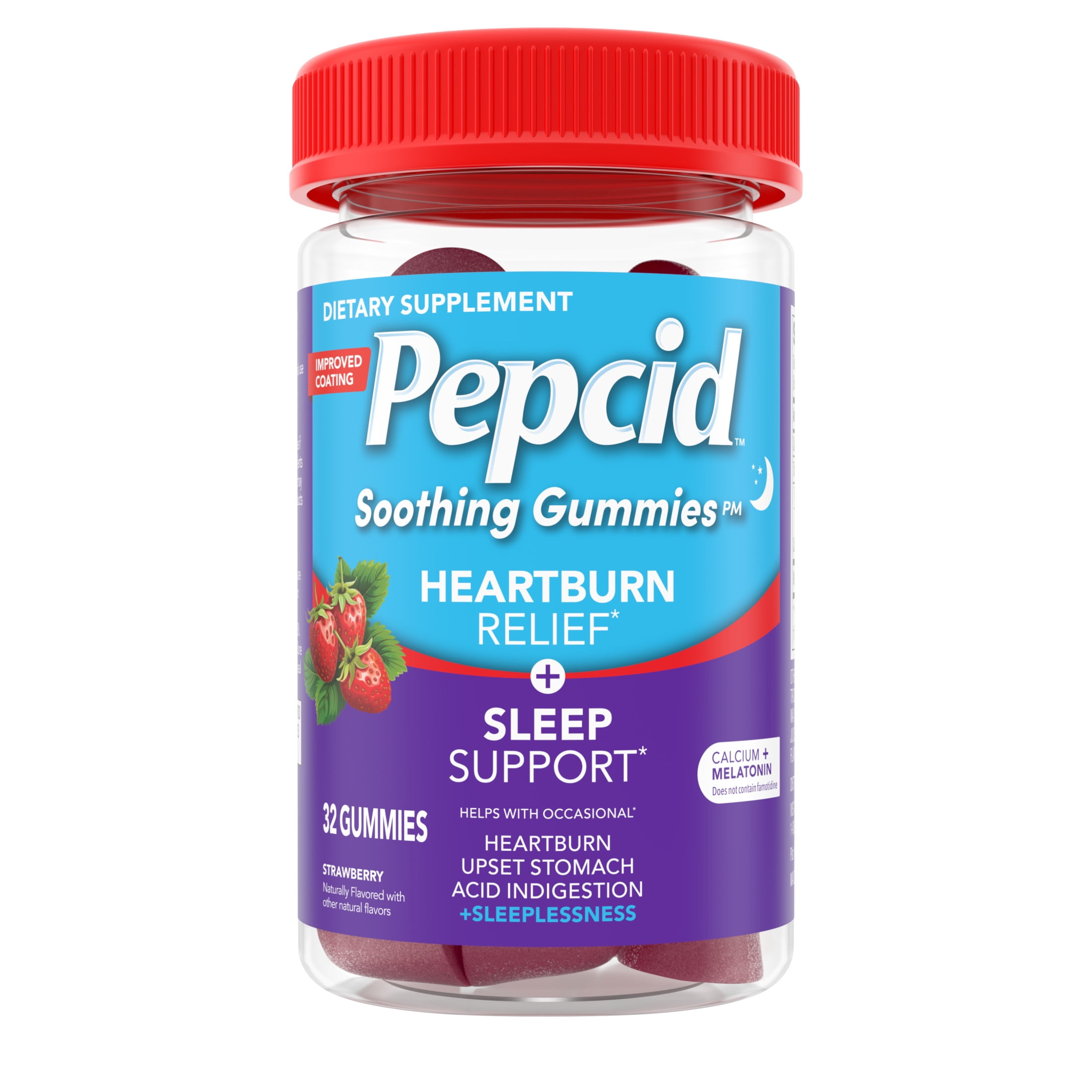 Pepcid Soothing Gummies, Heartburn + Sleep, Strawberry, 32 Count