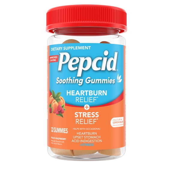 Pepcid Soothing Gummies, Heartburn + Stress, Peach-Raspberry, 32 Count