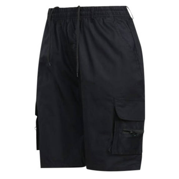 Pepeey Mens Shorts Elastic Waist, Cotton Drawstring Shorts Zipper Pocket Shorts Basic Mens Shorts Elastic Waist Shorts Men Knee Length Shorts Men's Long Cargo Shorts