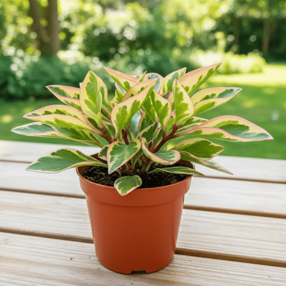 Peperomia Rainbow Plant Live, Variegated Foliage Indoor Houseplant, 3.5 inch Pot for Planting