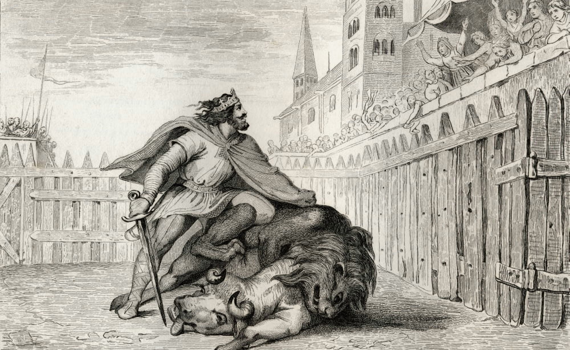 Pepin Iii The Short 714 To 768 With The Lion And The Bull From Histoire De France By Colart Published Circa 1840 Canvas Art - Ken Welsh Design Pics (18 x 11)
