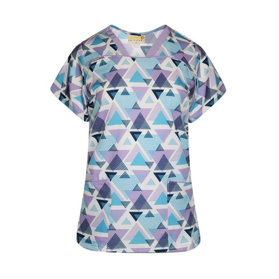 Pepino Uniforms Printed Lavender Linked Triangles V-Neck Piping Scrub Top