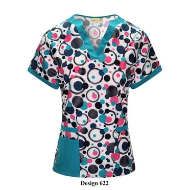 Pepino Uniforms Printed Polka Dot V-Neck Scrub Top