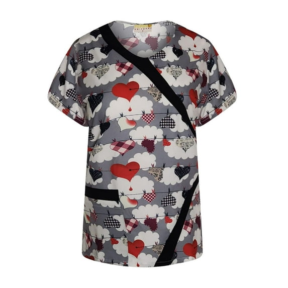 Pepino Uniforms Printed Shaded Hanging Hearts V-Neck Trim Scrub Top