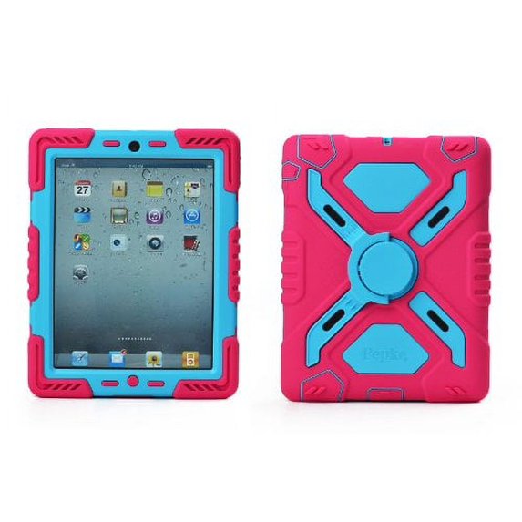 Pepkoo Ipad 2/3/4 Case Plastic Kid Proof Extreme Duty Dual(Pink/blue)
