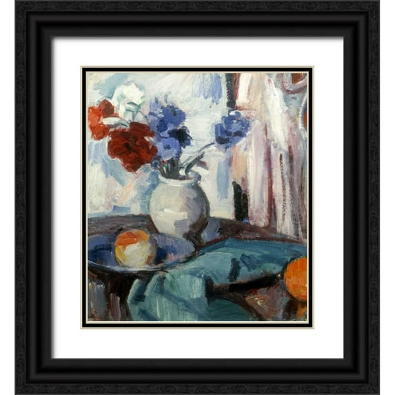 Peploe, Samuel John 12x13 Black Ornate Wood Framed with Double Matting Museum Art Print Titled - Mixed Carnations and Cornflowers