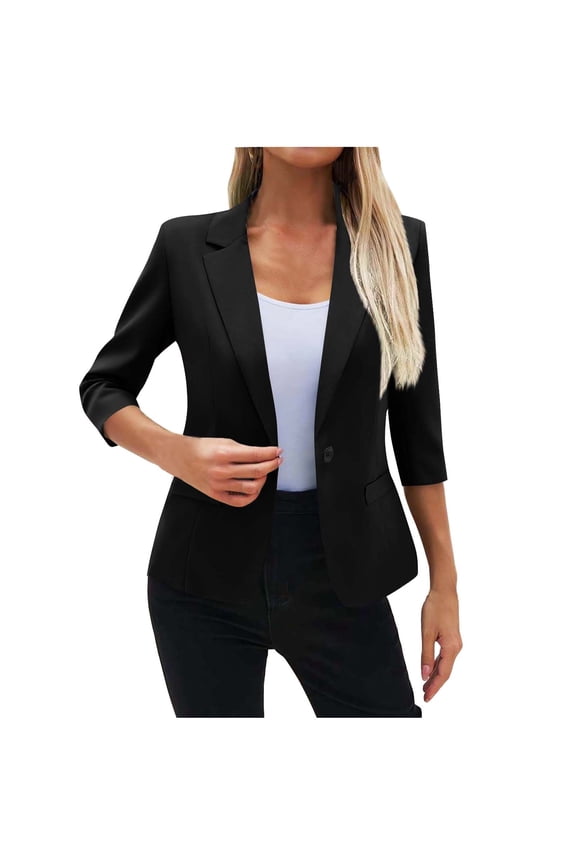 Peplum Blazer Women Business - 3/4 Sleeve Lapel Slim Fit Work Jacket Lightweight Office Minimalist Quiet Luxury Stretchy Modern Tailored Comfort