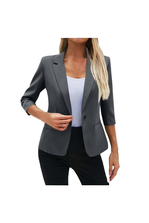 Peplum Blazer Women Business - 3/4 Sleeve Lapel Slim Fit Work Jacket Lightweight Office Minimalist Quiet Luxury Stretchy Modern Tailored Comfort