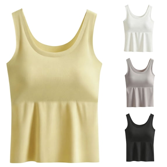 Peplum Camisole Tops for Women Built in Bra Sleeveless Crew Neck Going Out Tank Top White