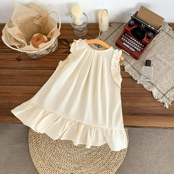Peplum Dresses for Girls 6M-8Y Cute Ruffle Sleeveless Crewneck Sundresses Toddlers Kids Lightweight Pleated Loose Pullover Babydoll Dress