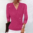 thumbnail image 1 of Peplum Sequin Tops for Women Glitter Sparkly V-Neck Slim Fit Mesh Blouses for Party with 3/4 Cuff Sleeves, 1 of 6