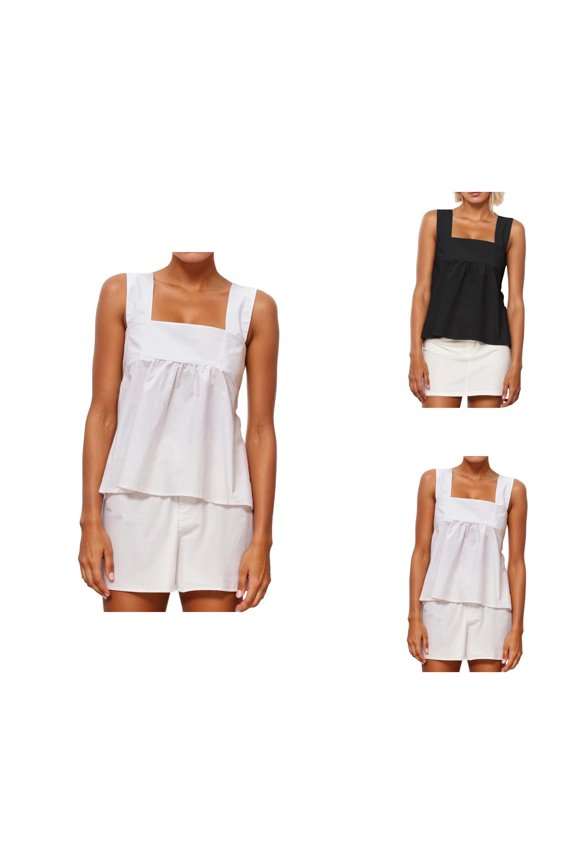 Peplum Tank Tops for Women Square Neck Backless Ruffle Bow Tie Back Sleeveless Blouse Y2k Going out Tops
