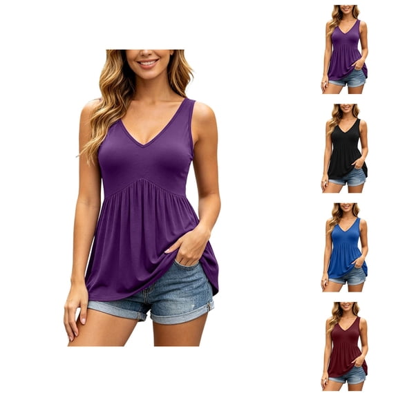 Peplum Tank Tops for Women Summer V Neck Ruffle Flowy Sleeveless Blouse Dressy Casual Vacation Outfits