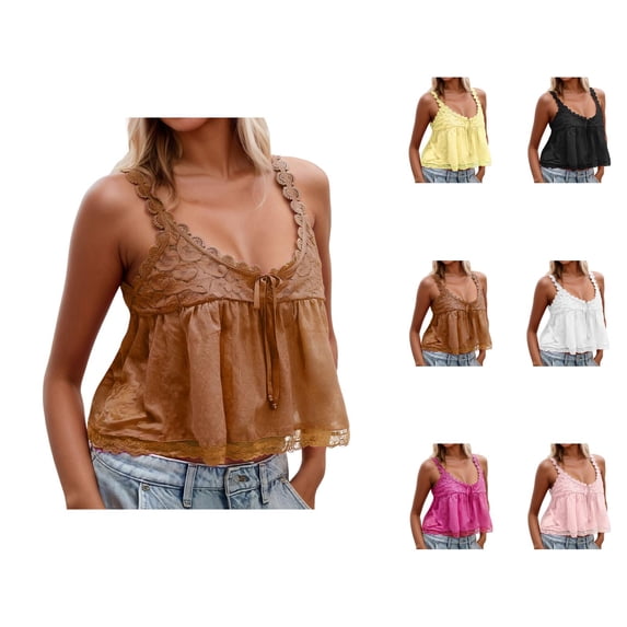 Peplum Tank Tops for Women Y2k Bow Center U Neck Lace Ruffle Flowy Loose Crop Sleeveless Shirt Summer Outfits