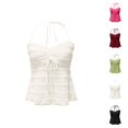 thumbnail image 1 of Peplum Tank Tops for Women Y2k Halter Neck Cute Bow Center Ruched Spaghetti Strap Dressy Casual Crop Camisole Tops, 1 of 7