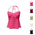 thumbnail image 1 of Peplum Tank Tops for Women Y2k Halter Neck Cute Bow Center Ruched Spaghetti Strap Dressy Casual Crop Camisole Tops, 1 of 6