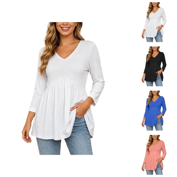 Peplum Tops for Women 3/4 Sleeve V Neck Elegant Flowy Shirts Dressy Casual Blouse Tunic Tops Work Vacation Outfits
