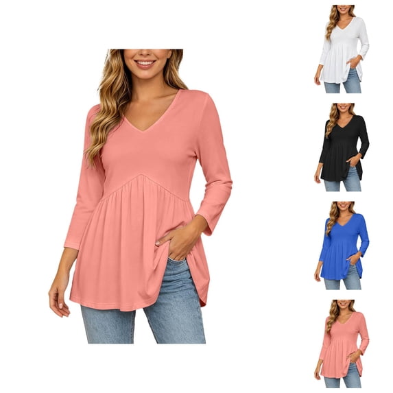 Peplum Tops for Women 3/4 Sleeve V Neck Elegant Flowy Shirts Dressy Casual Blouse Tunic Tops Work Vacation Outfits