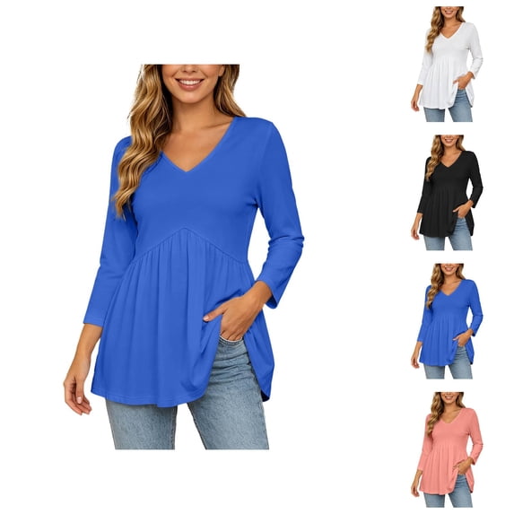 Peplum Tops for Women 3/4 Sleeve V Neck Elegant Flowy Shirts Dressy Casual Blouse Tunic Tops Work Vacation Outfits