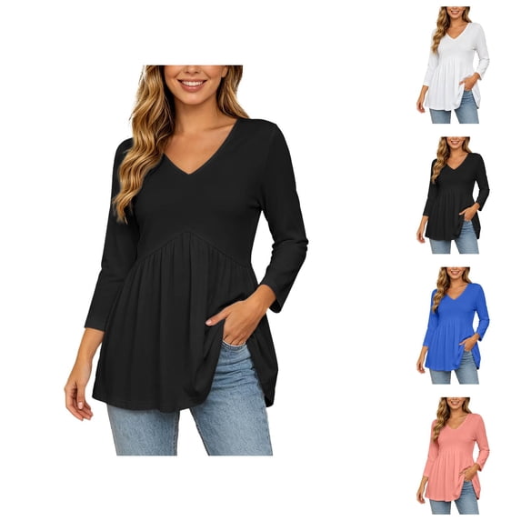 Peplum Tops for Women 3/4 Sleeve V Neck Elegant Flowy Shirts Dressy Casual Blouse Tunic Tops Work Vacation Outfits