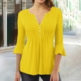 thumbnail image 1 of Peplum Tops for Women Plus Size 3/4 Bell Sleeve Dressy Button V-Neck Pleated Tunic Blouse S-3XL, 1 of 3