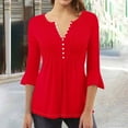 thumbnail image 1 of Peplum Tops for Women Plus Size 3/4 Bell Sleeve Dressy Button V-Neck Pleated Tunic Blouse S-3XL, 1 of 3