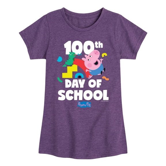 Peppa Pig - 100Th Day Of School George - Girls Toddler And Youth Fitted Short Sleeve Tee