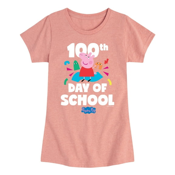 Peppa Pig - 100Th Day Of School Peppa - Girls Toddler And Youth Fitted Short Sleeve Tee