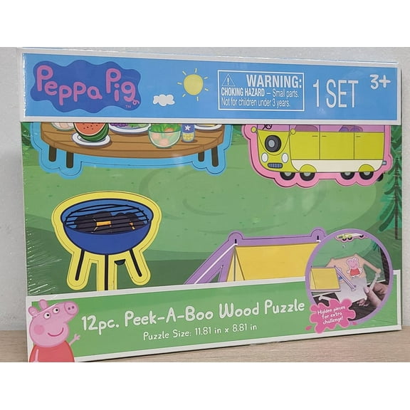Peppa Pig 12pc Peek A Boo Wood Jigsaw Puzzle Large Pieces Approx. 12 x 9 inches