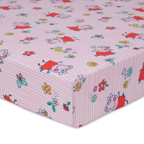 Peppa Pig 2 Piece Toddler Sheet Set Fitted Bottom Sheet and Reversible Pillowcase Pink and White