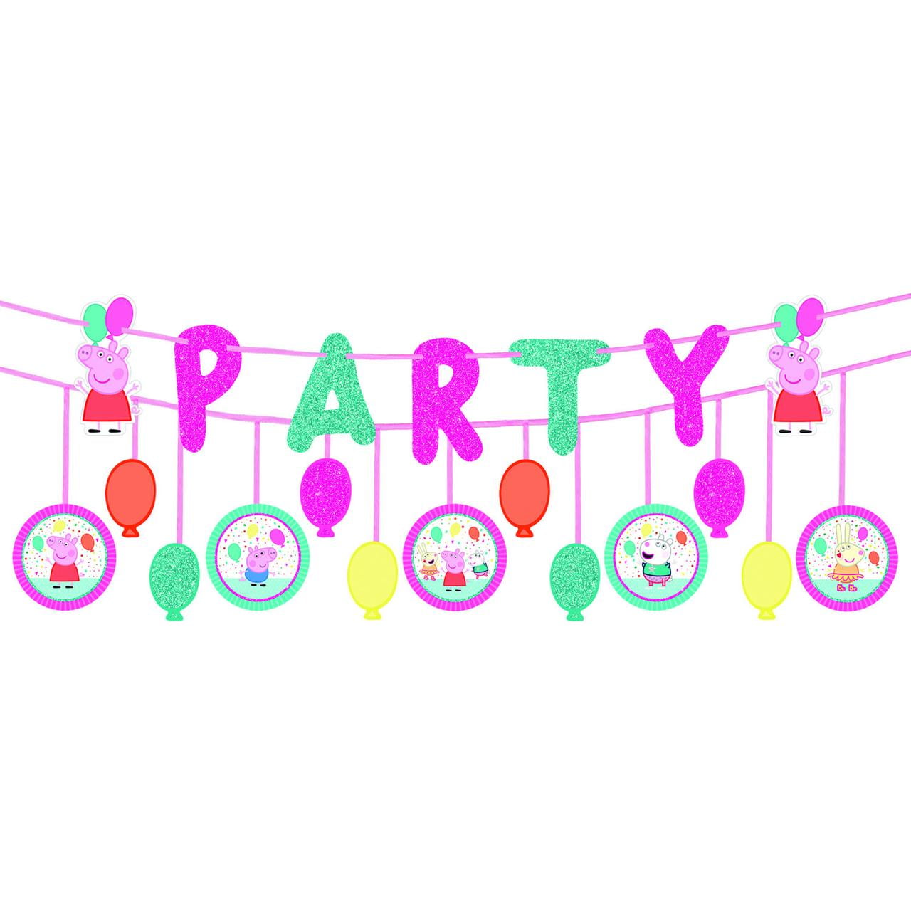 aizelx peppa pig pappa pig party birthday banner glitter decorated happy  birthday banner cutout banner (5 feet length)- Multi color : :  Home & Kitchen