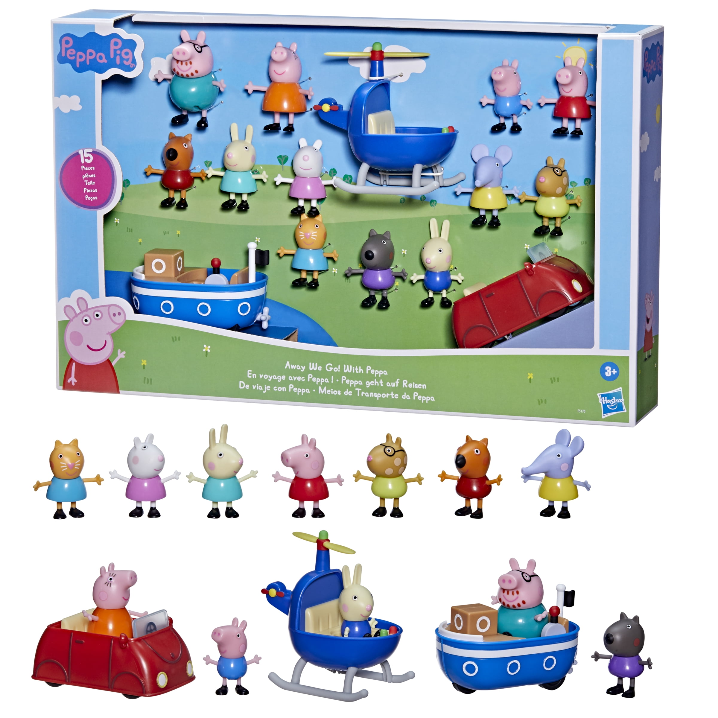 Peppa Pig Away We Go! Peppa Preschool Toy, 12 Figures and 3 Vehicles, for Ages 3+